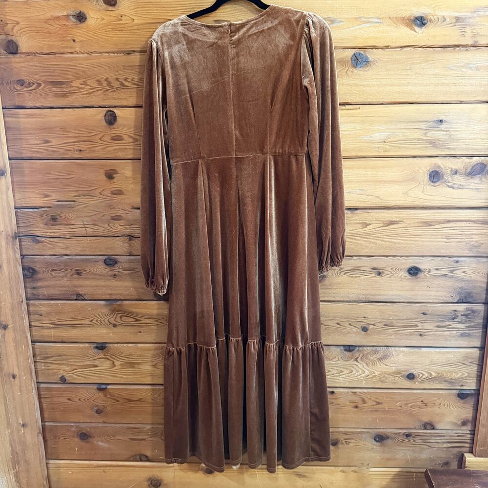 Baltic Born Velvet Love Sleeve V-Neck Dress Medium Copper - Picture 3 of 6
